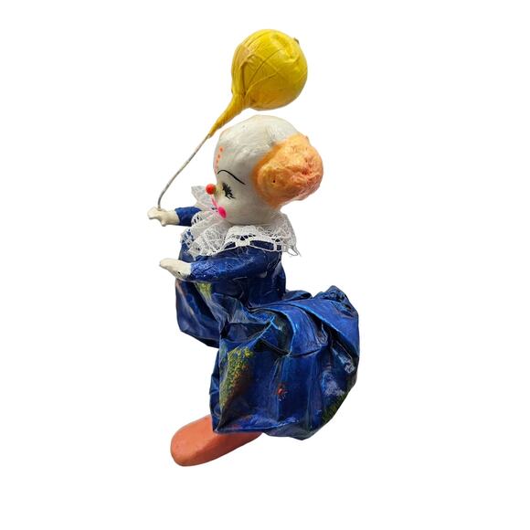 Vtg Mexico Folk Art Paper Mache Clown Figures 6.5" Creepy With Floating Balloon - Picture 3 of 7